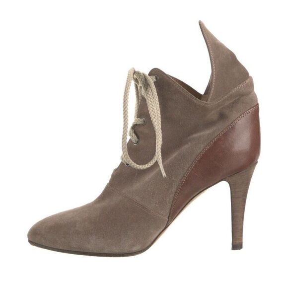 Chloe Authentic Brown Suede Leather High Heel Lace Up Bootie Boots 6 Italy - Picture 1 of 8